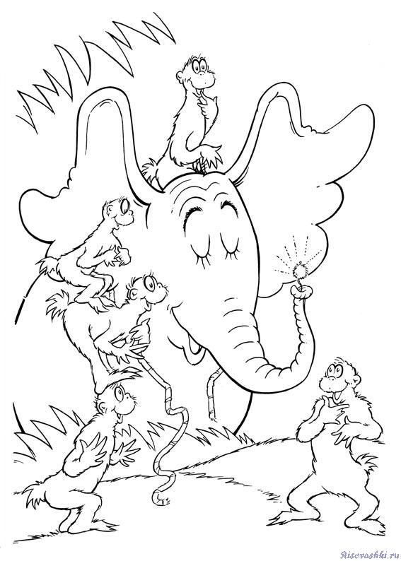 Раскраска, разукрашка, раскраски на тему "Хортон (Horton)". Слон, пушинка.
