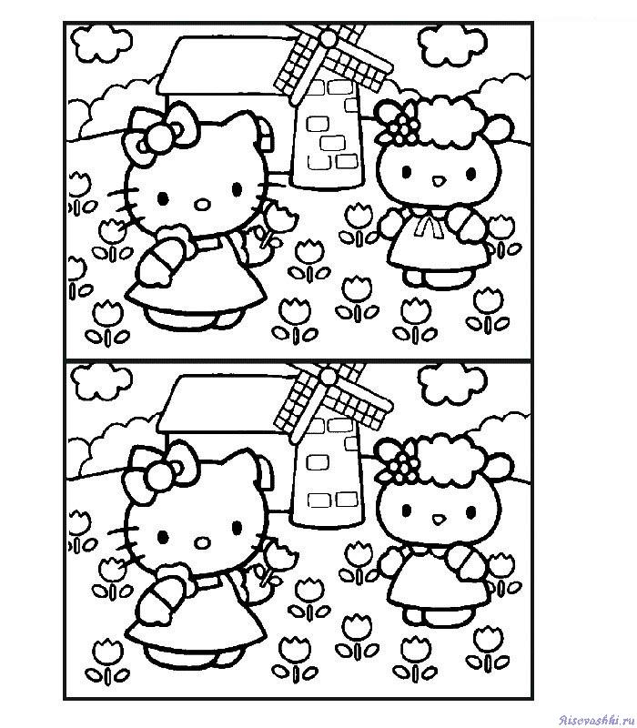 Раскраска, разукрашка, раскраски на тему "Привет, Китти (Hello Kitty)"