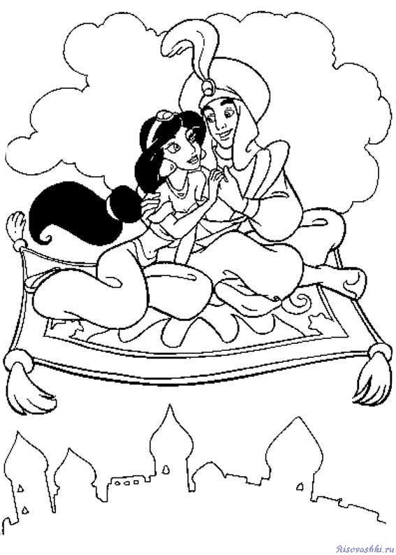 Раскраска, разукрашка, раскраски на тему "Алладин (Aladdin)"