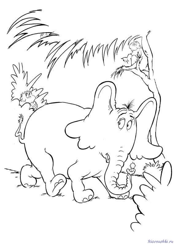 Раскраска, разукрашка, раскраски на тему "Хортон (Horton)". Слон, пушинка.